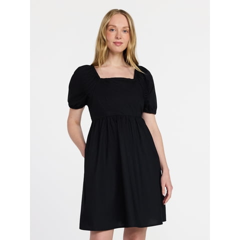 Women's and Women's Plus Tie Back Mini Dress with Puff Sleeves, Sizes XS-4X