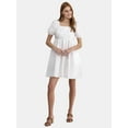 thumbnail image 1 of Time and Tru Women's and Women's Plus Tie Back Mini Dress with Puff Sleeves, Sizes XS-4X, 1 of 5