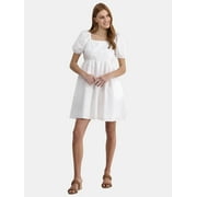 Time and Tru Women's and Women's Plus Tie Back Mini Dress with Puff Sleeves, Sizes XS-4X