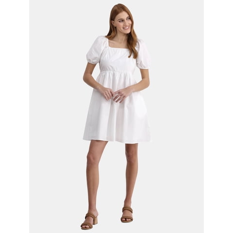 Women's and Women's Plus Tie Back Mini Dress with Puff Sleeves, Sizes XS-4X