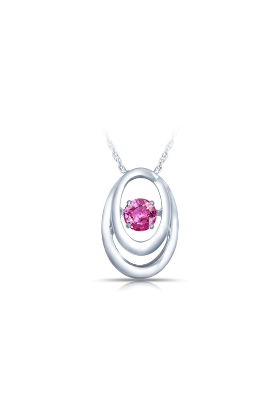 SS Pendant with Pink Synthetic sapp 1=1/4 ctw W/chain