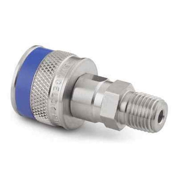 SS-QC4-B-4PMK7 | Swagelok QC Series Quick Connect, QC4 Body (Valved) x 1/4" Male : NPT, 316 Stainless, Keyed "Purple"
