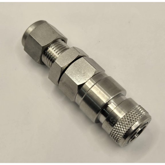SS-QC6-B1-600IS | Swagelok QC Series Quick Connect, QC6 Bulkhead Body (Valved) x 3/8" Tube : OD Compression, 316 Stainless, Low Profile Sleeve