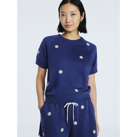 Free Assembly Women's Raglan Sweatshirt with Short Sleeves, Sizes XS-XXL