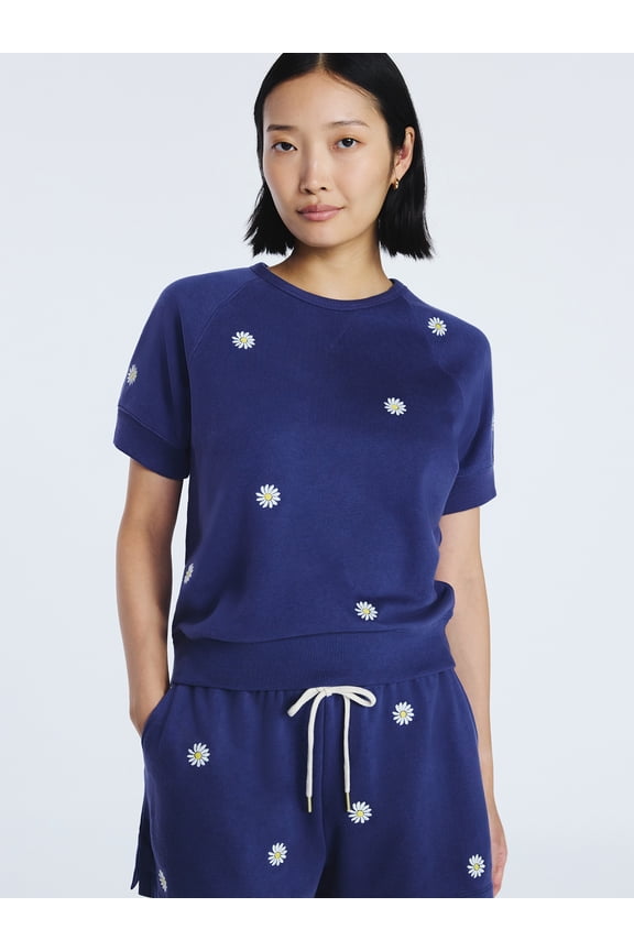 Women's Raglan Sweatshirt with Short Sleeves, Sizes XS-XXL