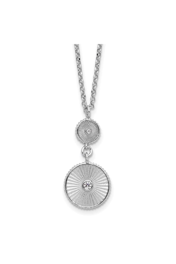 SS RH-plated CZ Polish/Grooved Circle w/2in ext. Necklace