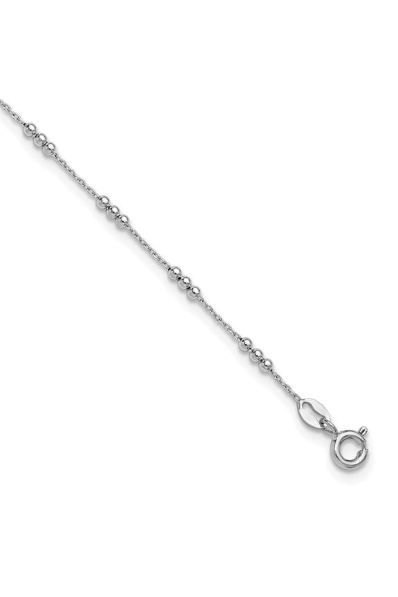 SS RH-plated Polished Bead Station 9in Plus 1in ext. Anklet