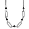 thumbnail image 1 of SS RH-pltd Black Glass Pearl 2-Strand Link w/2in Ext Necklace, 1 of 5