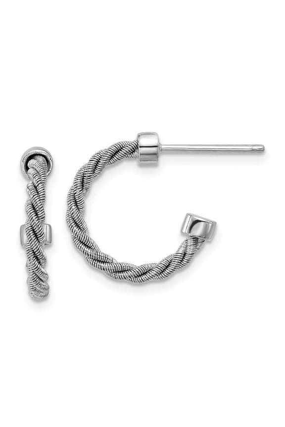 SS RH-pltd Polished and Twisted 17mm Post J-Hoop Earrings