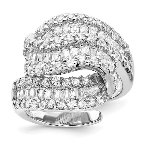 SS RHODIUM PLATE WHITE CZ RIGHT HAND RING WITH TAPER BAGUETTES-7