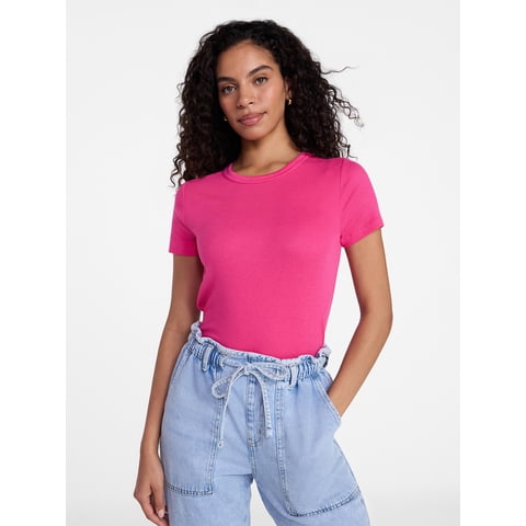Women's Ribbed Tee with Short Sleeves, Sizes XS-XXXL
