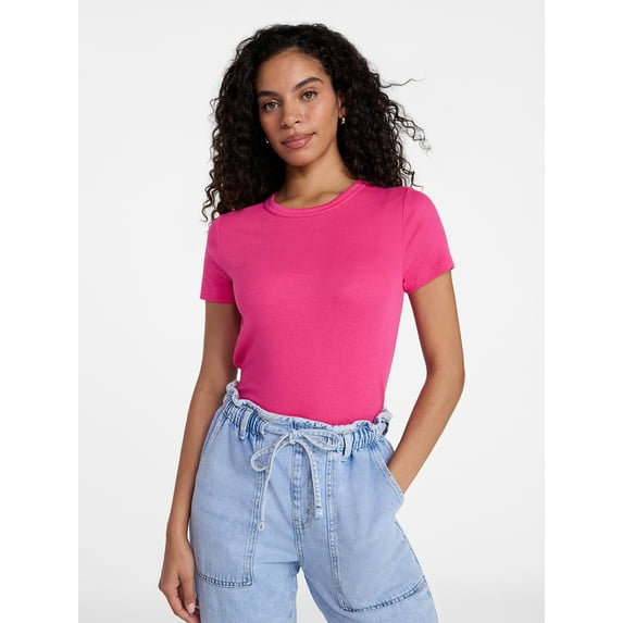 Time and Tru Women's Ribbed Tee with Short Sleeves, Sizes XS-XXXL