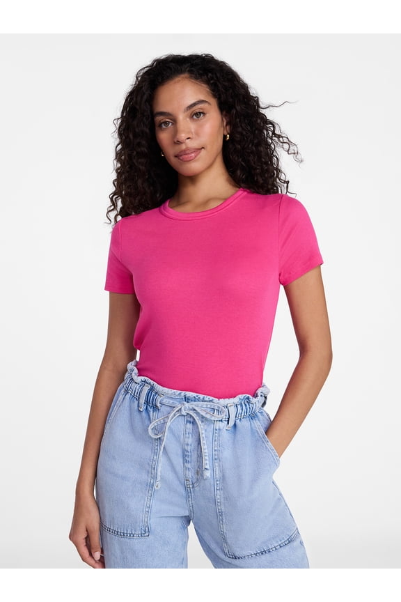 Women's Ribbed Tee with Short Sleeves, Sizes XS-XXXL