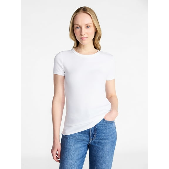 Time and Tru Women's Ribbed Tee with Short Sleeves, Sizes XS-XXXL
