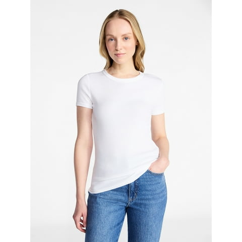 Women's Ribbed Tee with Short Sleeves, Sizes XS-XXXL