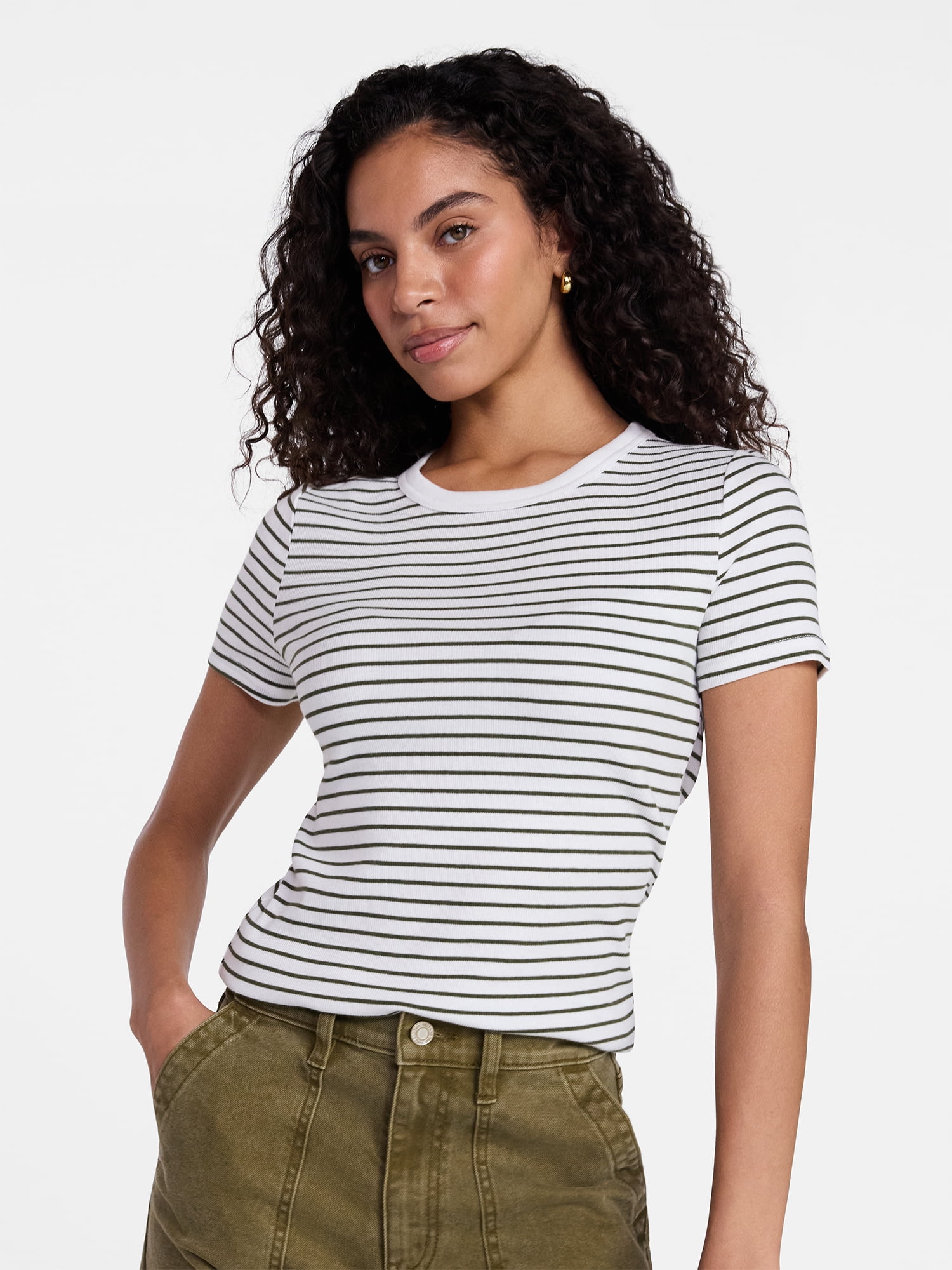 Time and Tru Women's Ribbed Tee with Short Sleeves, Sizes XS-XXXL