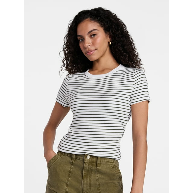 Time and Tru Women's Ribbed Tee with Short Sleeves, Sizes XS-XXXL