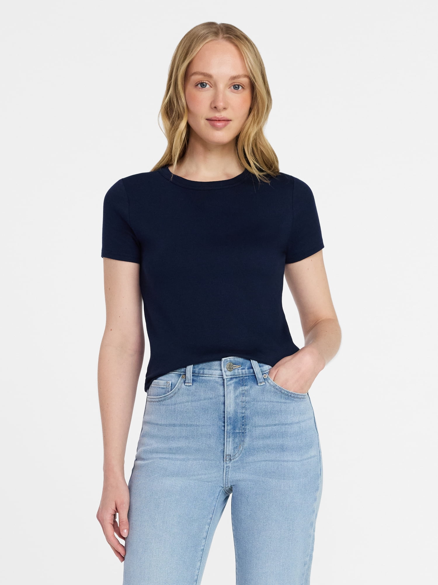 Time and Tru Women's Ribbed Tee with Short Sleeves, Sizes XS-XXXL
