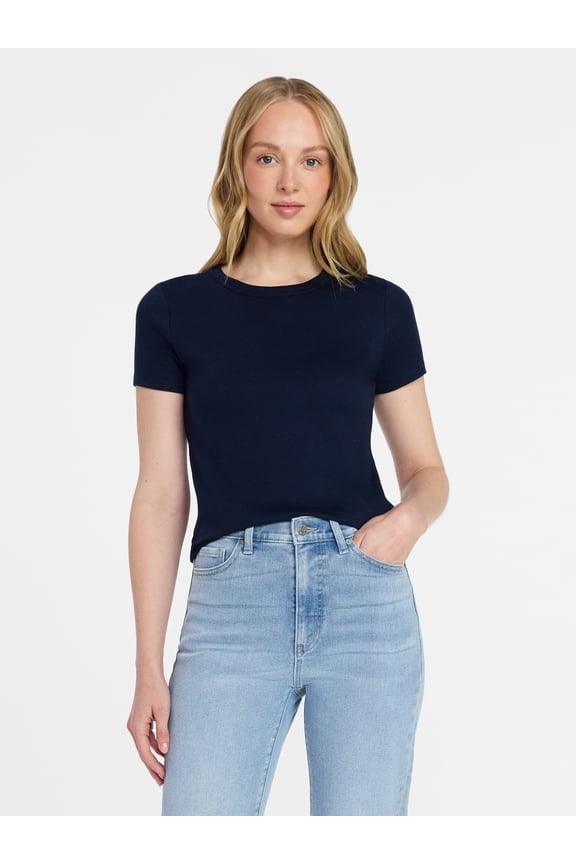 Women's Ribbed Tee with Short Sleeves, Sizes XS-XXXL