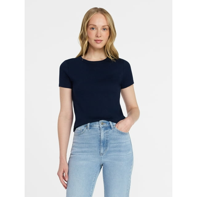 Time and Tru Women's Ribbed Tee with Short Sleeves, Sizes XS-XXXL