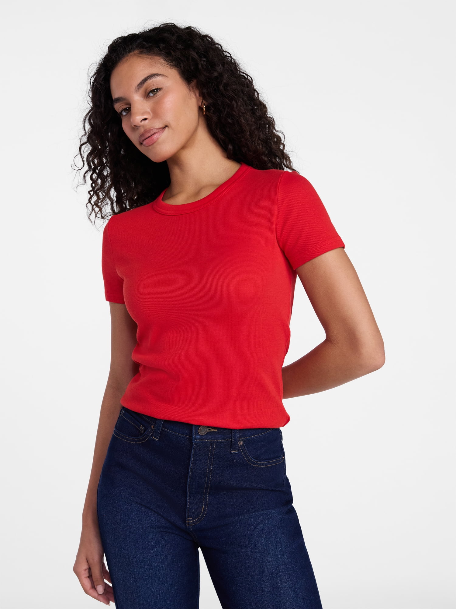 Time and Tru Women's Ribbed Tee with Short Sleeves, Sizes XS-XXXL