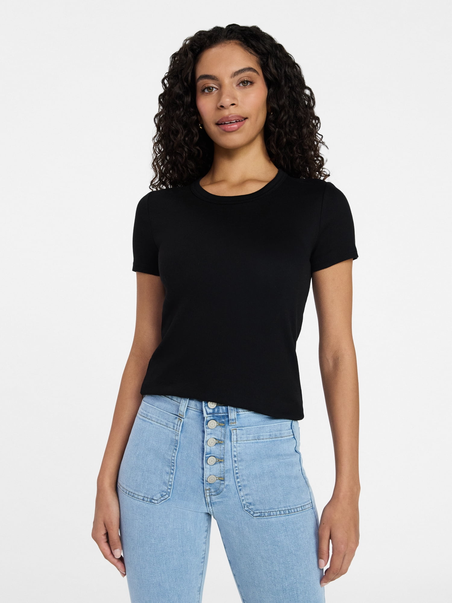 Time and Tru Women's Ribbed Tee with Short Sleeves, Sizes XS-XXXL