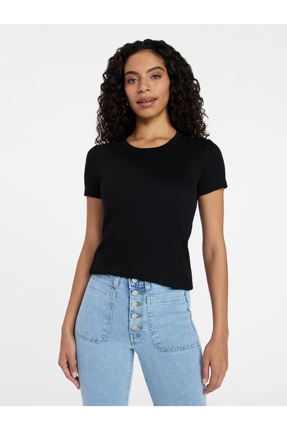 Women's Ribbed Tee with Short Sleeves, Sizes XS-XXXL