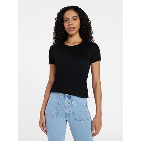 Time and Tru Women's Ribbed Short Sleeve Tee, Sizes XS-XXXL