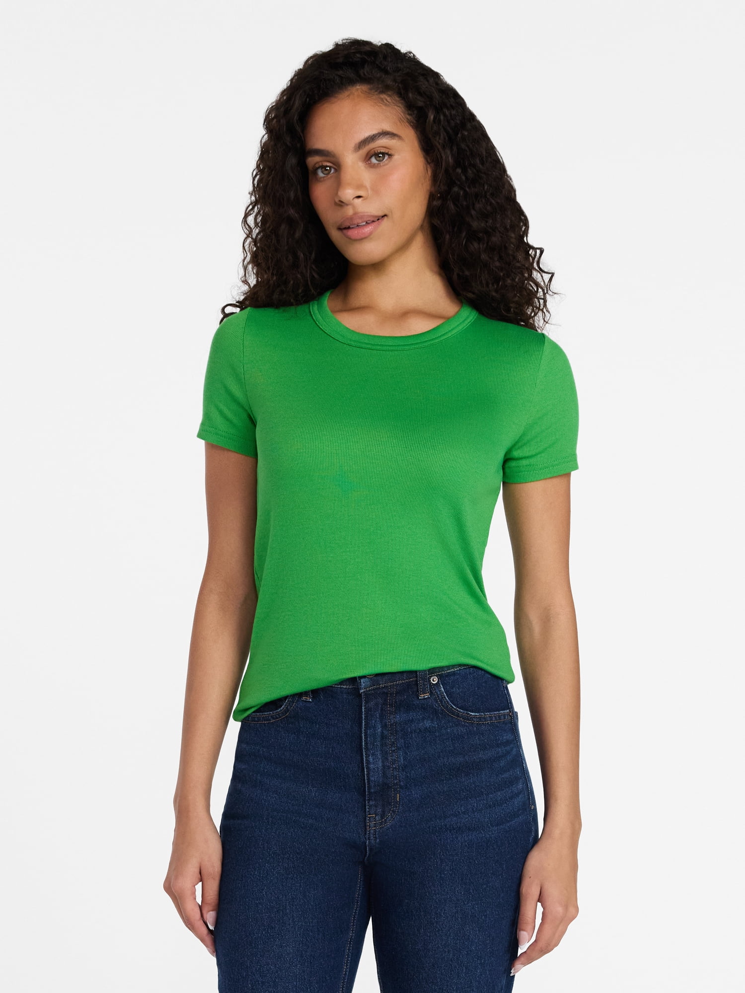 Time and Tru Women's Ribbed Tee with Short Sleeves, Sizes XS-XXXL