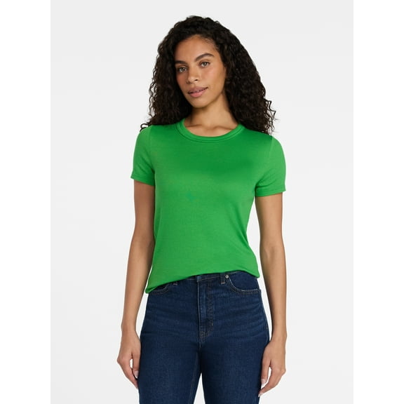 Time and Tru Women's Ribbed Tee with Short Sleeves, Sizes XS-XXXL