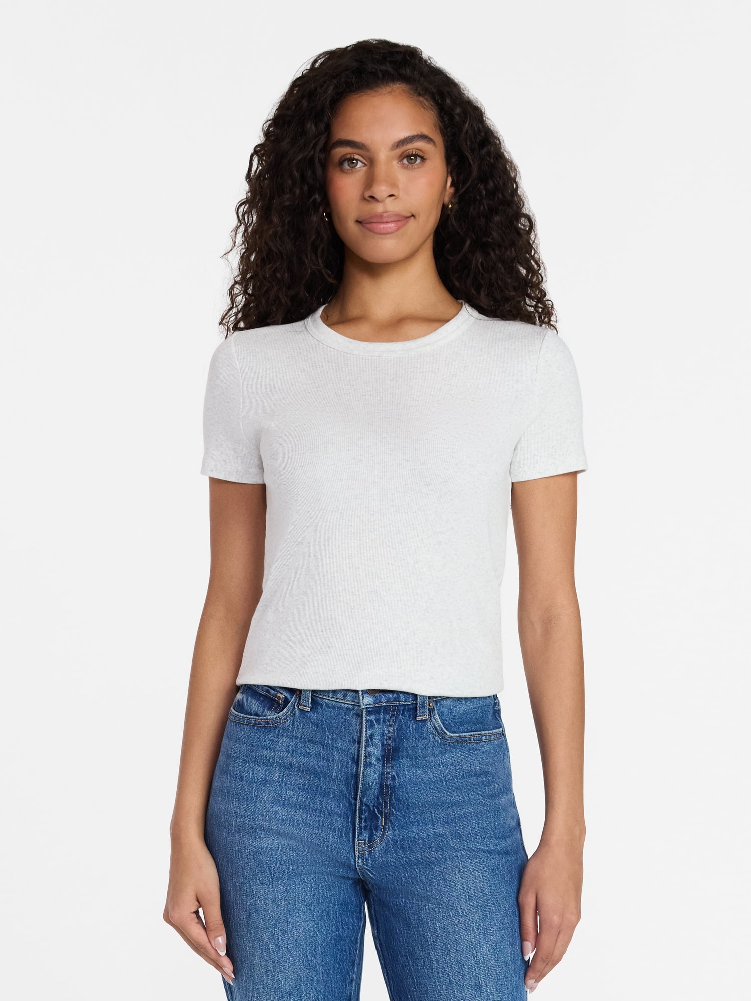 Time and Tru Women's Ribbed Tee with Short Sleeves, Sizes XS-XXXL
