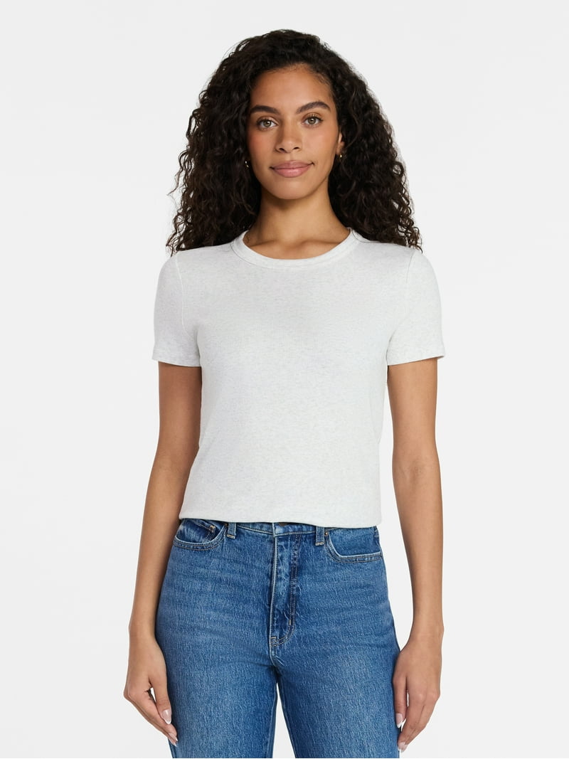 Time and Tru Women's Ribbed Tee with Short Sleeves, Sizes XS-XXXL