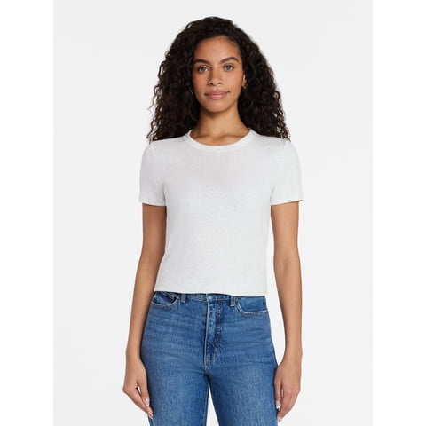 Women's Ribbed Tee with Short Sleeves, Sizes XS-XXXL