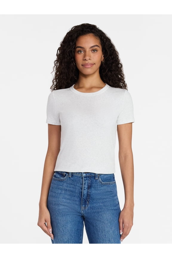 Women's Ribbed Tee with Short Sleeves, Sizes XS-XXXL