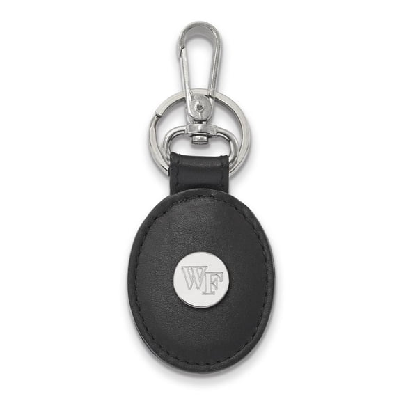 SS Rh-p LogoArt Wake Forest University Black Leather Oval Key Chain QSS070WFU-K1
