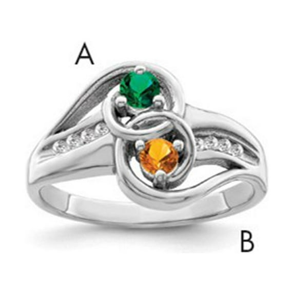 SS Rh-plated Personalized 2-Name Diamond and Synthetic 2 Stone Couple's Rin XXMR93/2SS