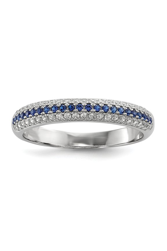 SS Rhodium-Plated Blue & White CZ Brilliant Embers Polished Ring in Sterling Silver - Size 6
