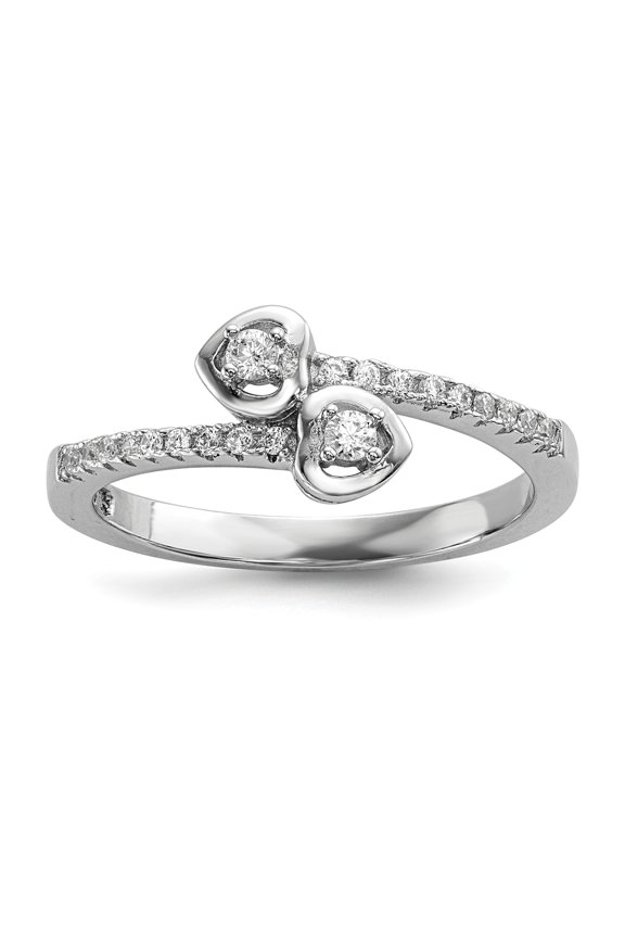 SS Rhodium-Plated CZ Brilliant Embers Heart Ring in Sterling Silver - Size 6