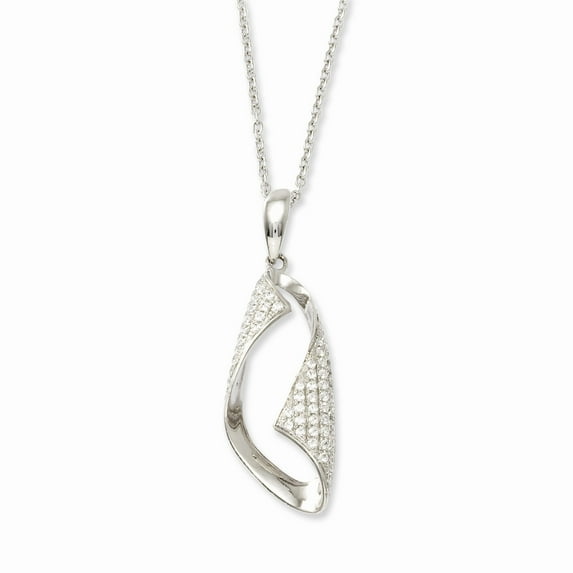 SS Rhodium-Plated CZ Brilliant Embers Polished Fancy Necklace in Sterling Silver