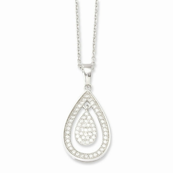 SS Rhodium-Plated CZ Brilliant Embers Teardrop Necklace in Sterling Silver