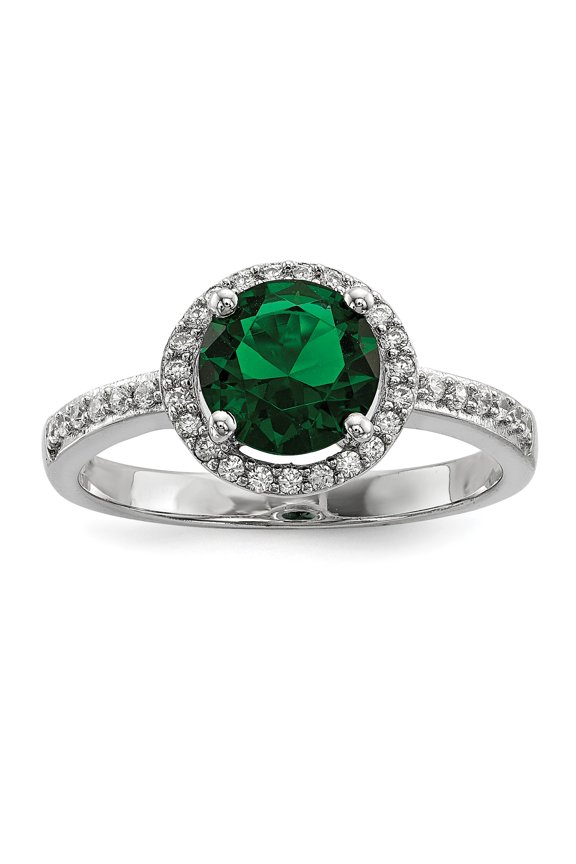 SS Rhodium-Plated White & Green CZ Brilliant Embers Ring in Sterling Silver - Size 6