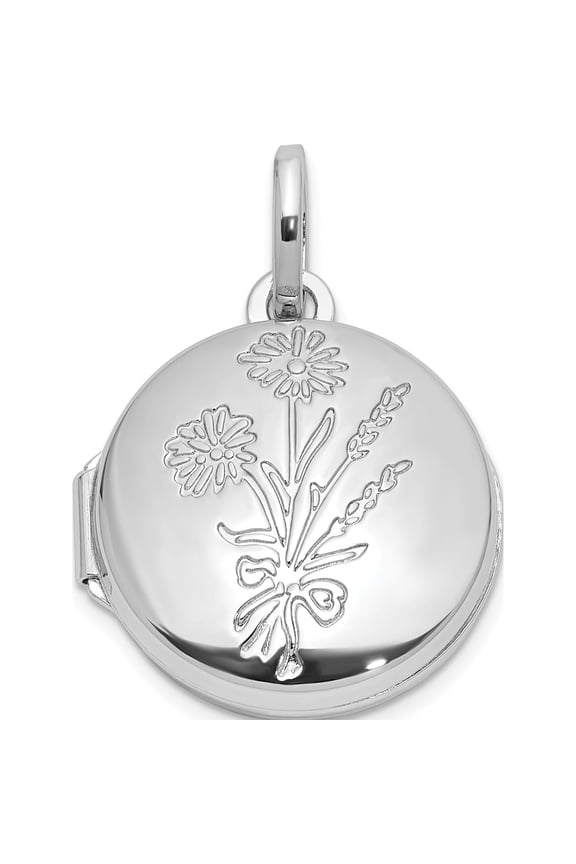SS Rhodium-plated Floral 16mm Granddaughter Reversible Round Locket Sterling Silver Material Treasure-worthy Exquisite Modern Ideal for collectors and jewelry lovers