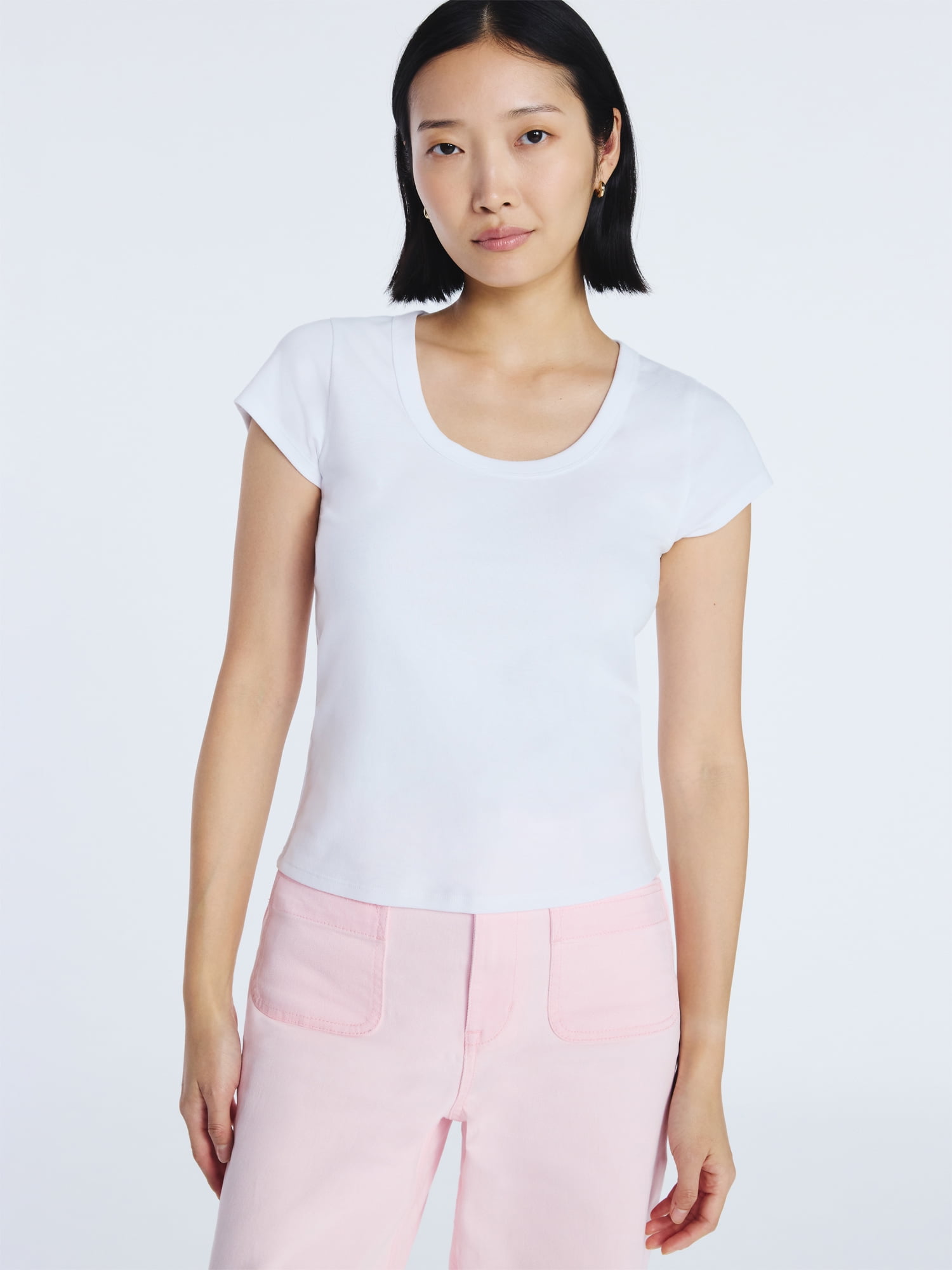 Free Assembly Women's Scoop Neck Tee with Short Sleeves, Sizes XS-XXL
