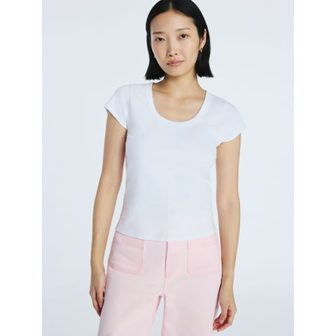 Women's Scoop Neck Tee with Short Sleeves, Sizes XS-XXL