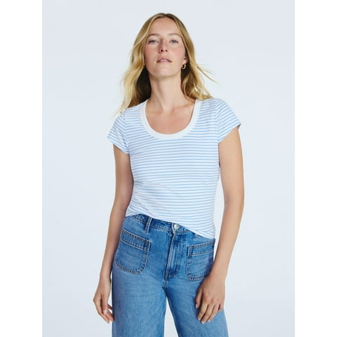 Women's Scoop Neck Tee with Short Sleeves, Sizes XS-XXL
