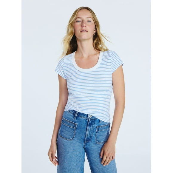 Free Assembly Women's Scoop Neck Tee with Short Sleeves, Sizes XS-XXL