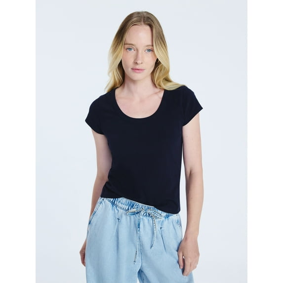 Free Assembly Women's Scoop Neck Tee with Short Sleeves, Sizes XS-XXL