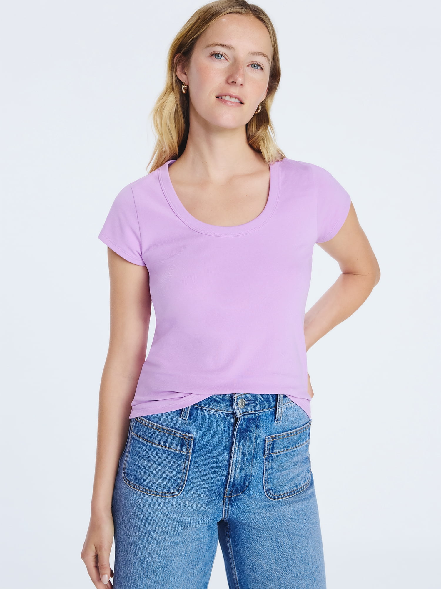 Free Assembly Women's Scoop Neck Tee with Short Sleeves, Sizes XS-XXL