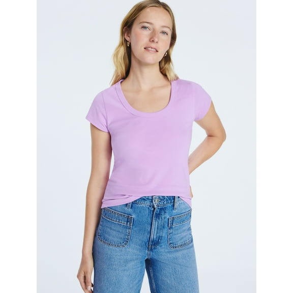 Free Assembly Women's Scoop Neck Tee with Short Sleeves, Sizes XS-XXL