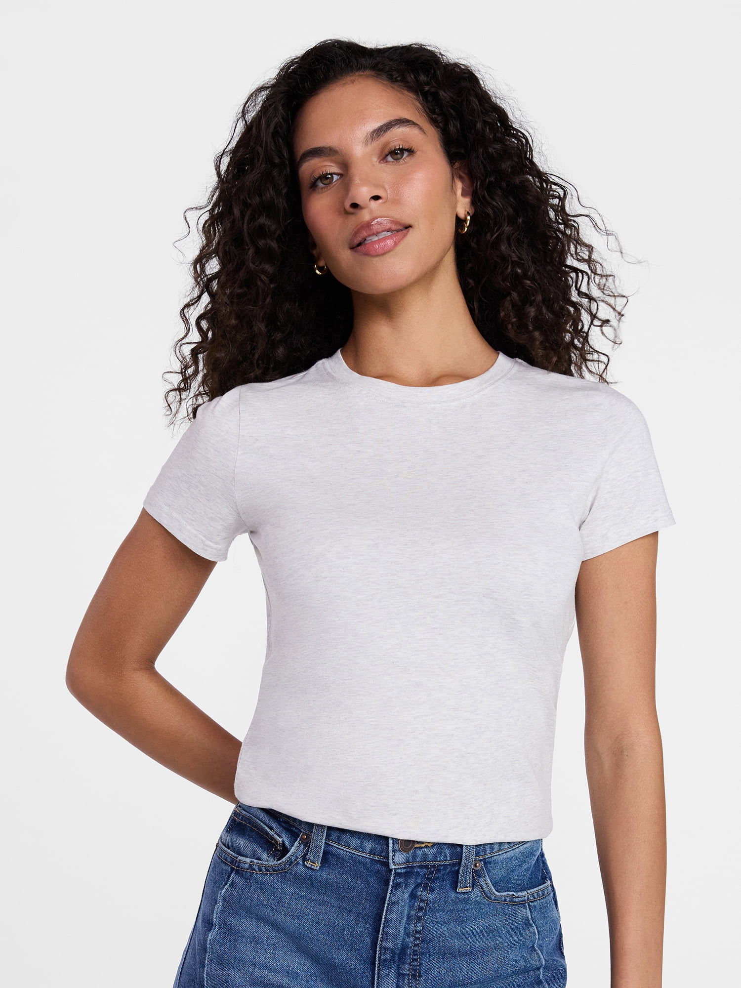 Time and Tru Women's Slim Fit Crewneck Tee with Short Sleeves, Sizes XS-XXXL